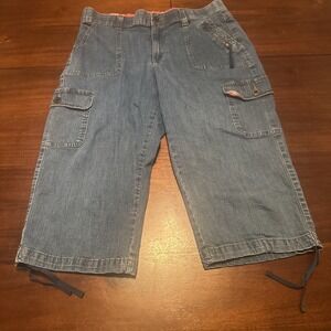 Lee 1889 Denim Cargo Capri Pants Size 14M‎ Drawstring Utility Pockets Bandana